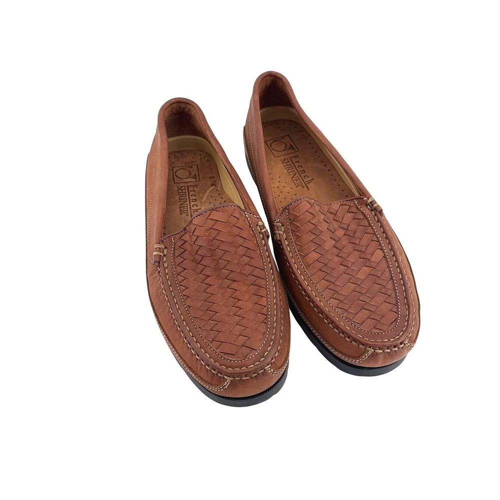 French Shriner Garth Mens 12 M Brown Woven Leather Loafers Moc Toe Slip On 26804